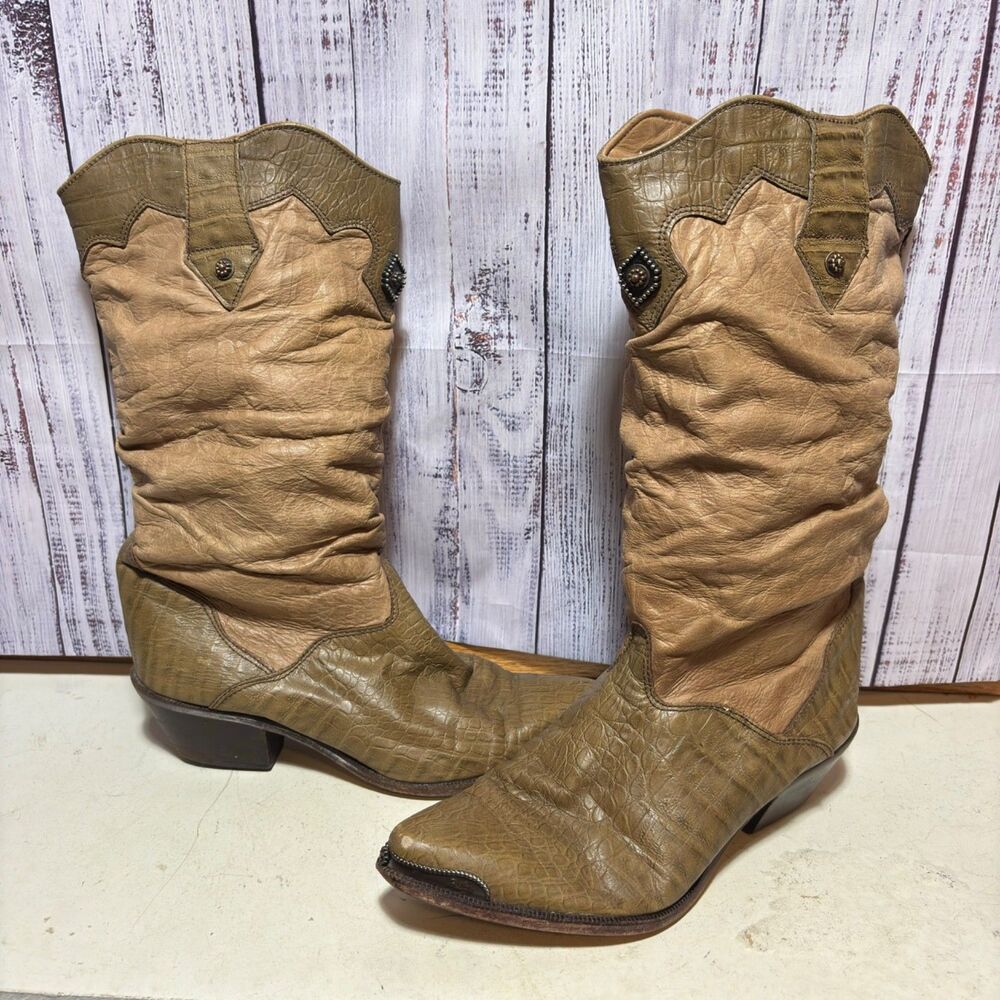 Vintage  Zodiac Vintage Leather Slouch Brown Western Boots size 9 1/2  527090